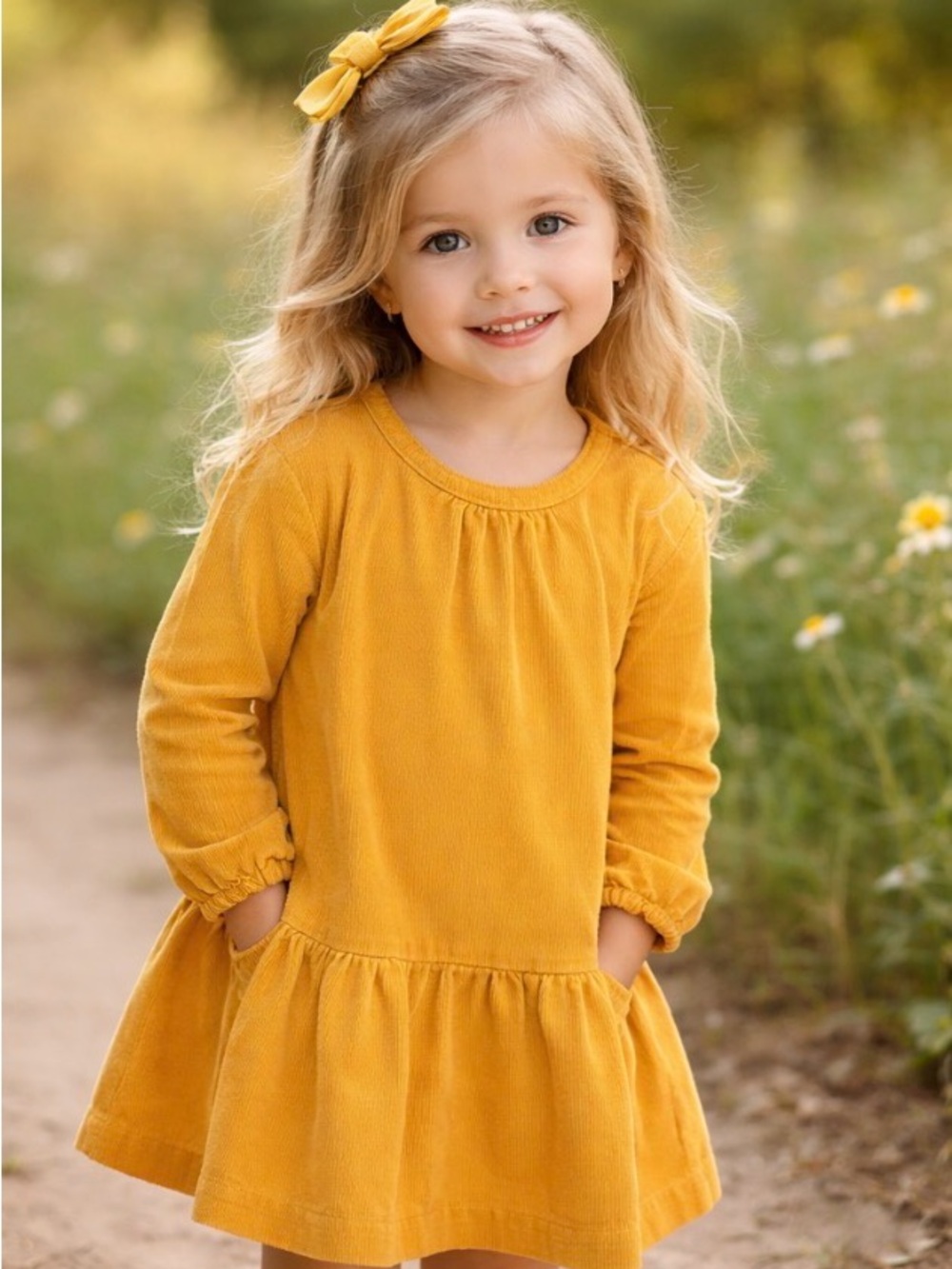 Primary Girls' Corduroy Dress in Mustard